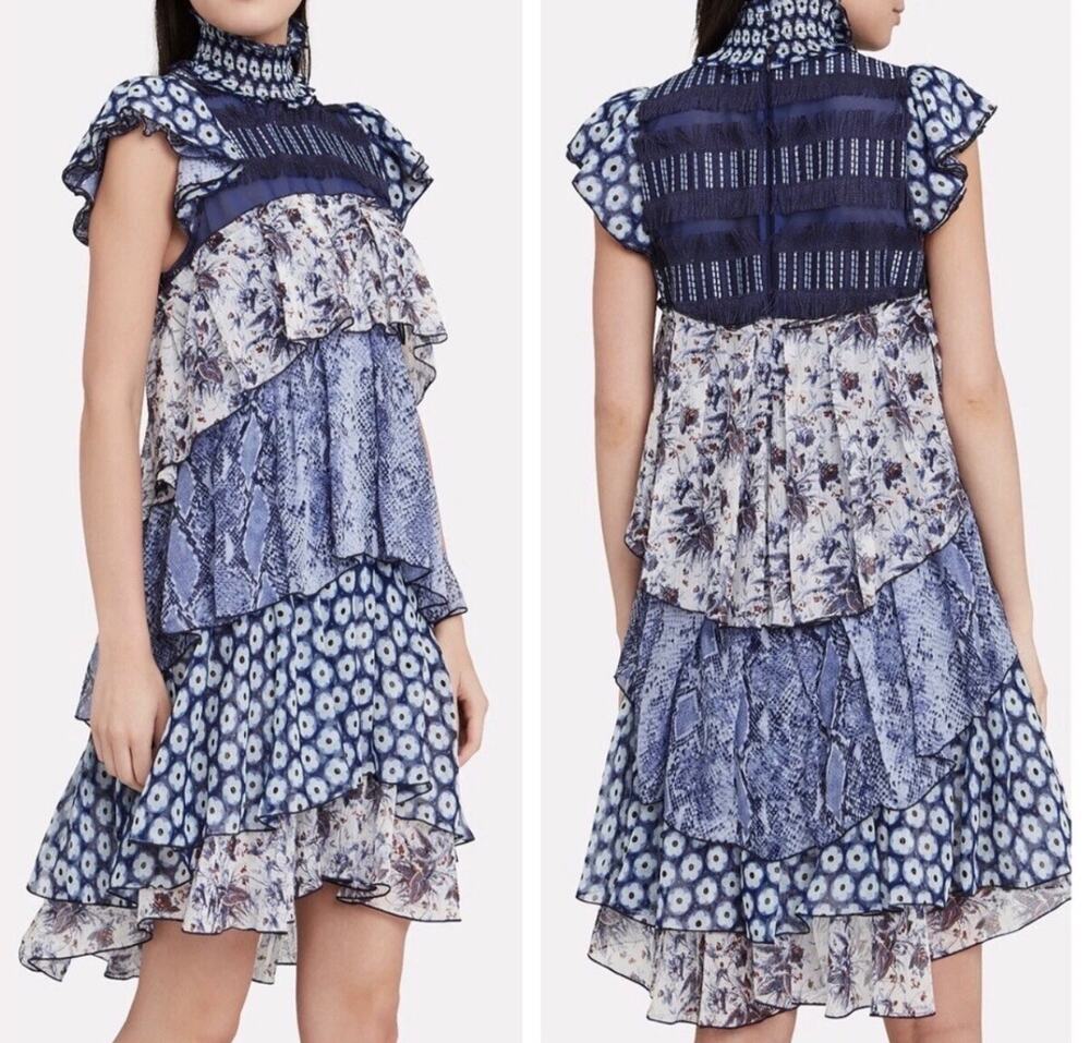 Diane von Furstenberg DVF Matilda Desert Poppy Silk Tiered Ruffle Dress 12 NWT